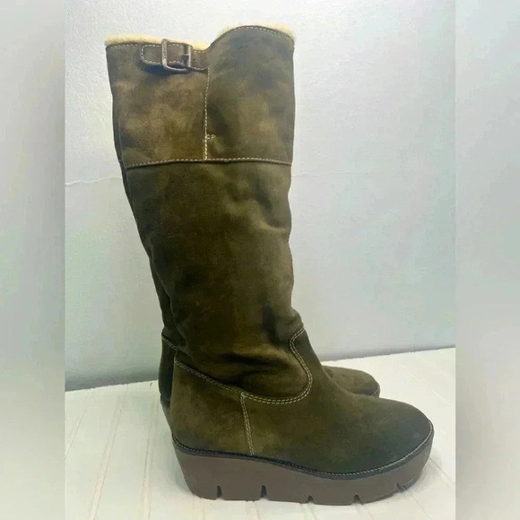 KORS Michael Kors Made in Italy Green Suede Winter Fur Wedge High Boots US 9 - Picture 1 of 15